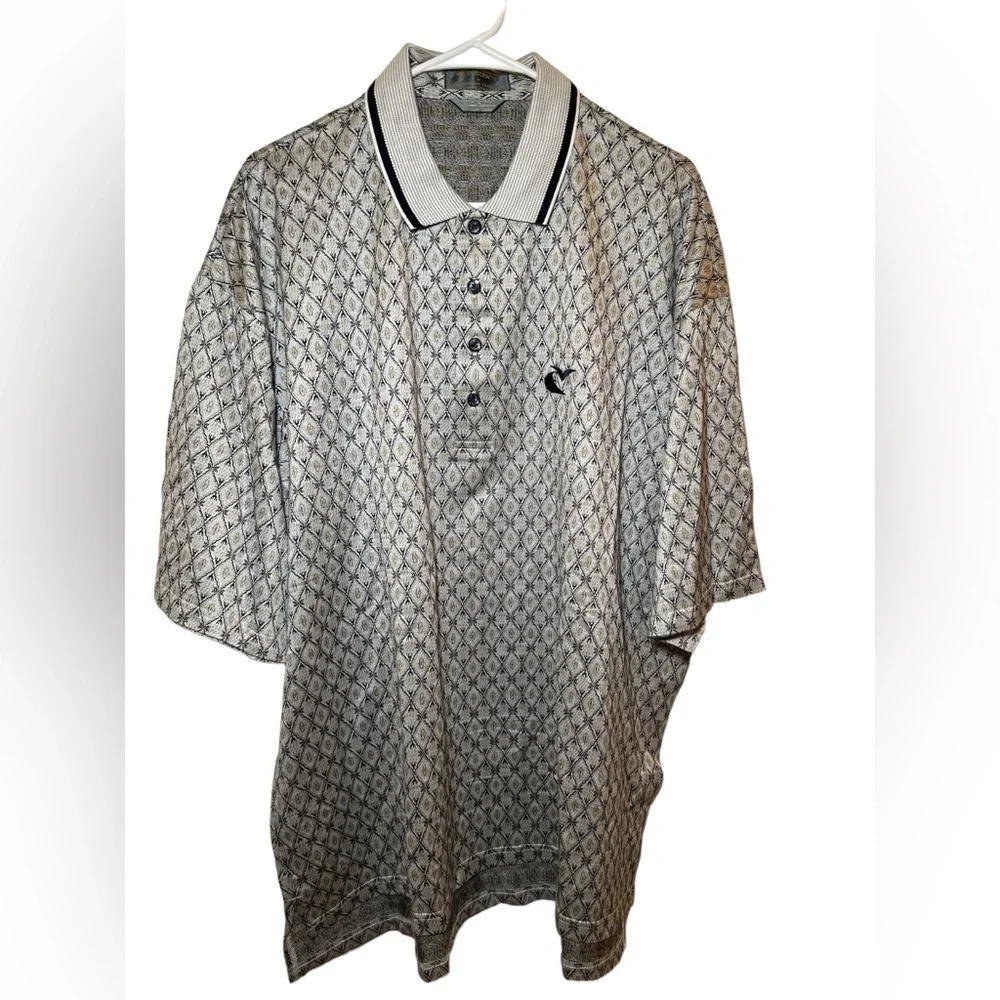 Descente grey and black patterned luxury golf shirt NWT